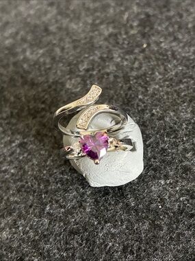 2 Rings, Size 6, Silver tone Rings w/ Purple Heart Stone & Pavé Accents, 005R